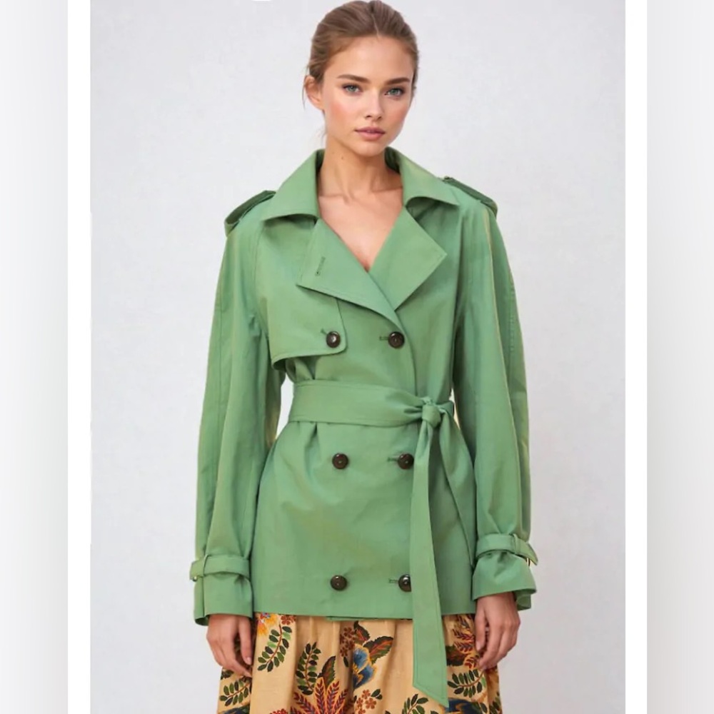 Farm Rio Green Short Trench Coat Size Small